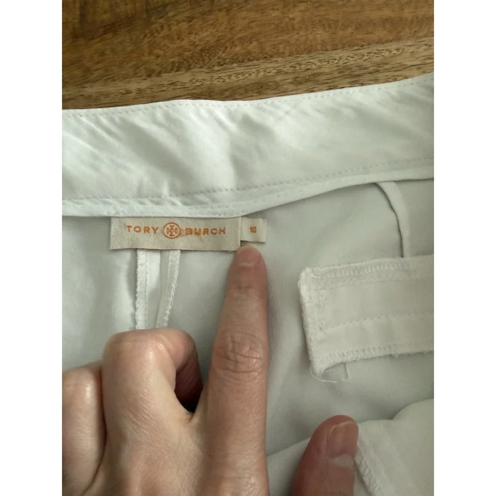 Tory Burch Womens White Ankle Pants Size 10 Stretch Crop Slim Career